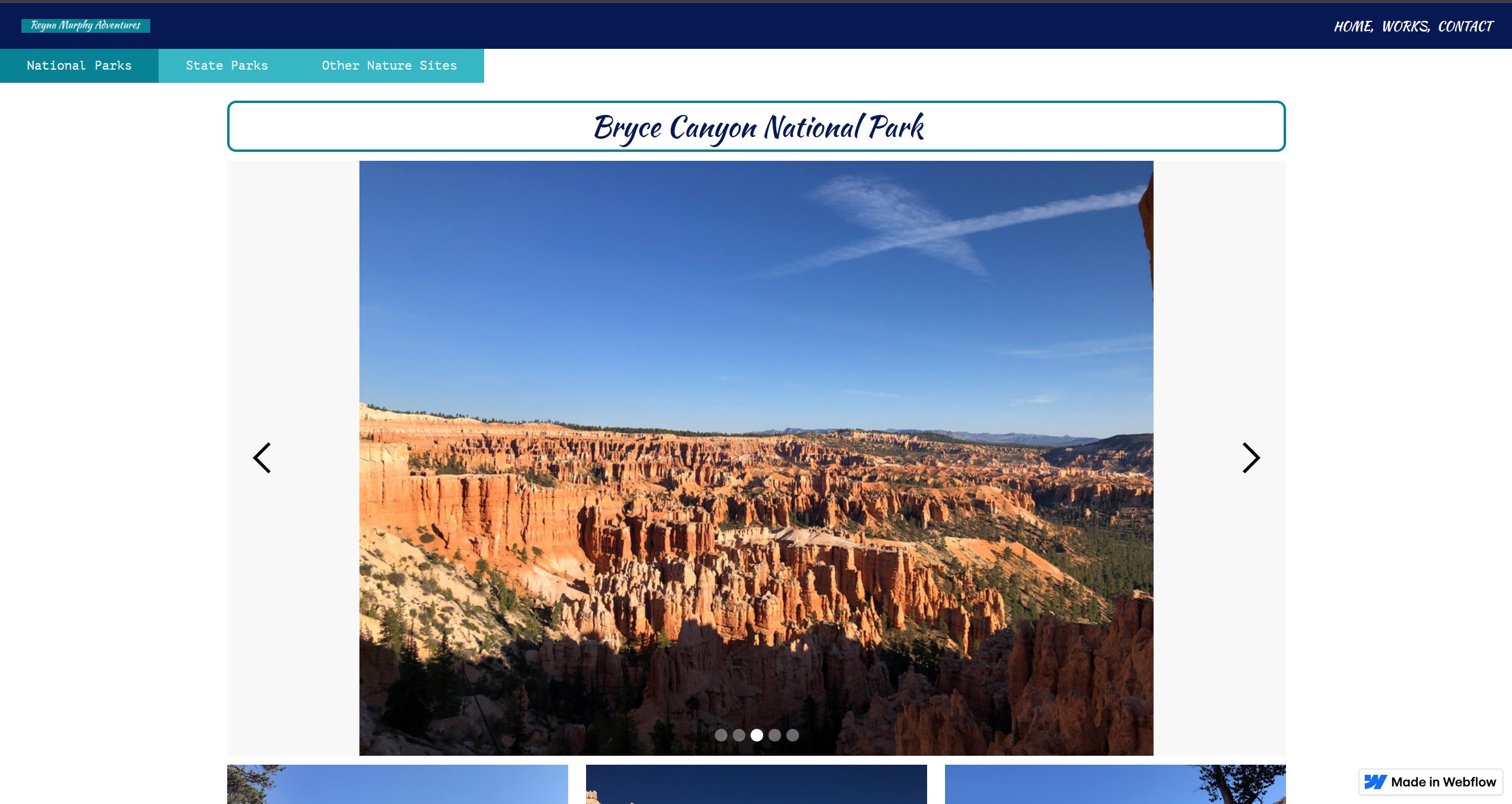 Reyna Murphy Adventures Images of Sites page slider and tabs bar